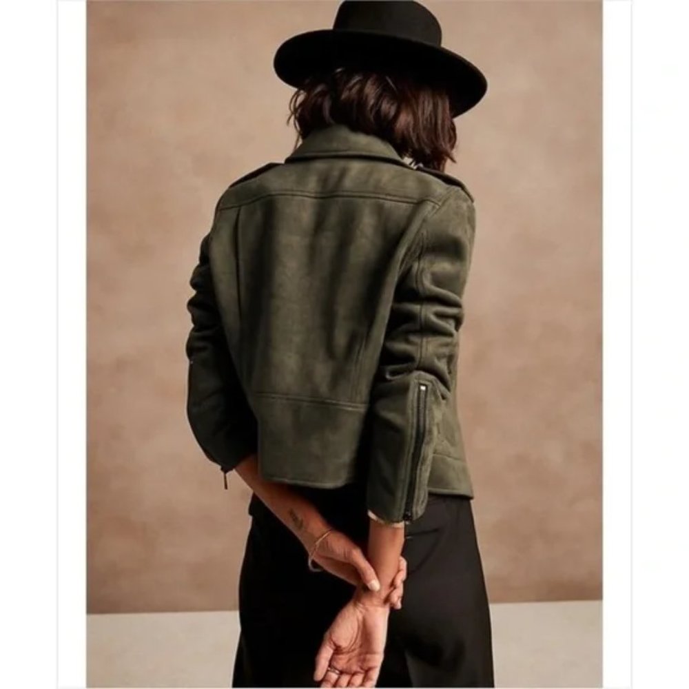 Banana Republic Vegan Suede Moto Jacket - Petite Large - Picture 2 of 5
